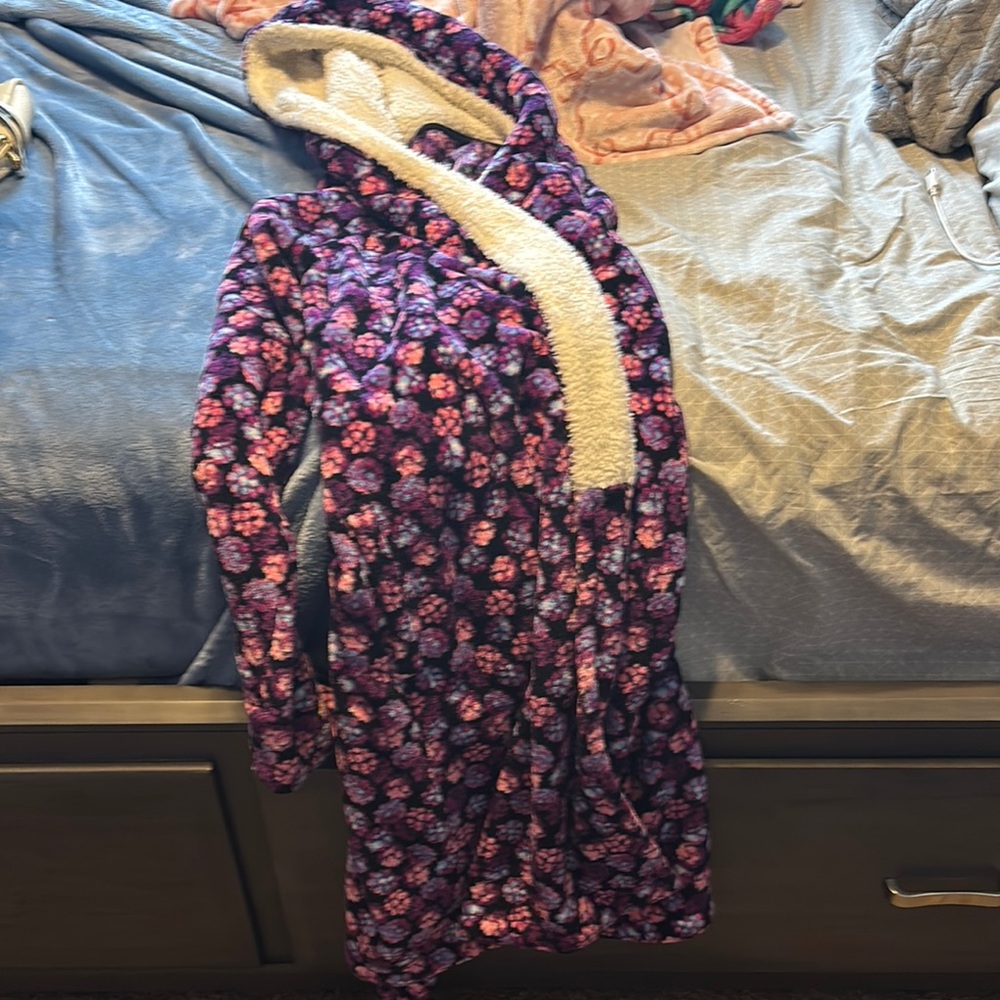 Floral Hooded Robe with Sherpa Lining